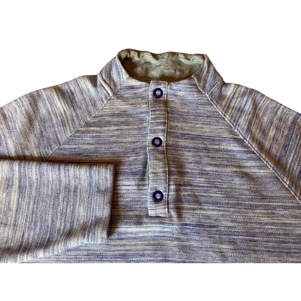 Johnny O Pullover Sweater Men's Medium Blue Heathered Snap Collar Cotton Poly